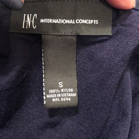 INC Navy Lined Cold Shoulder Paisley Pheasant Top NWOT - Picture 8 of 9